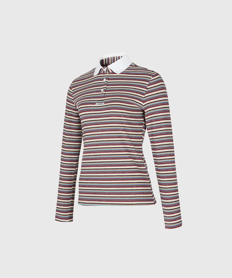 KANDINI Retro Striped Polo Tee - Ivory