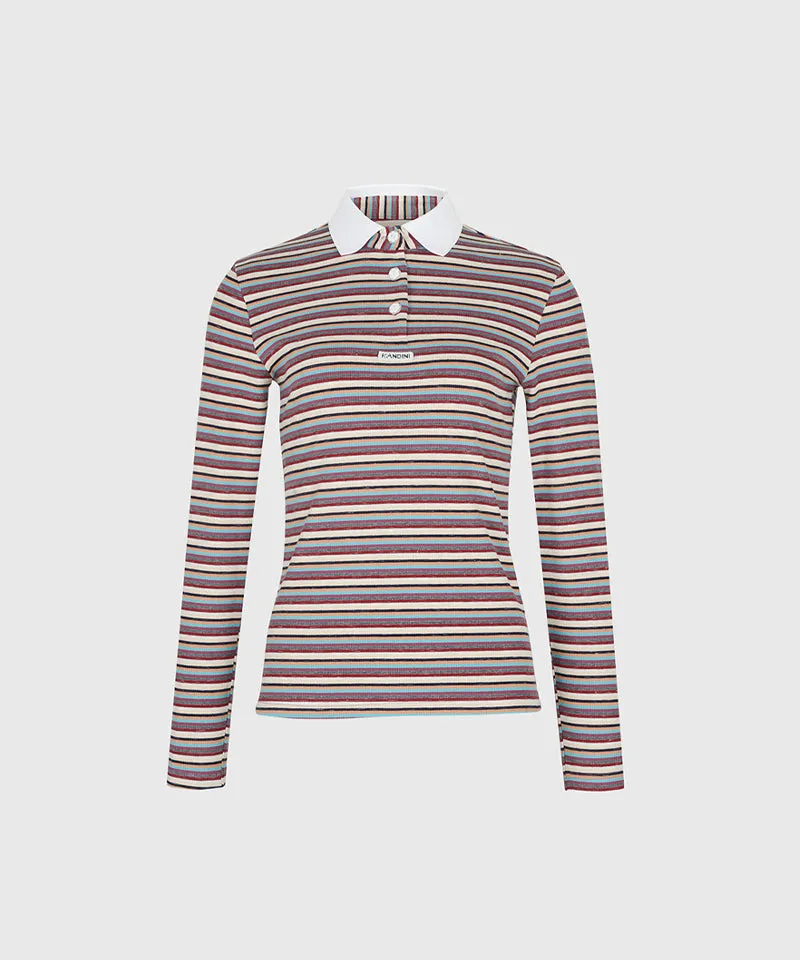 KANDINI Retro Striped Polo Tee - Ivory