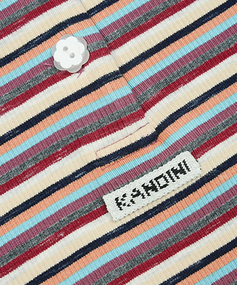 KANDINI Retro Striped Polo Tee - Ivory