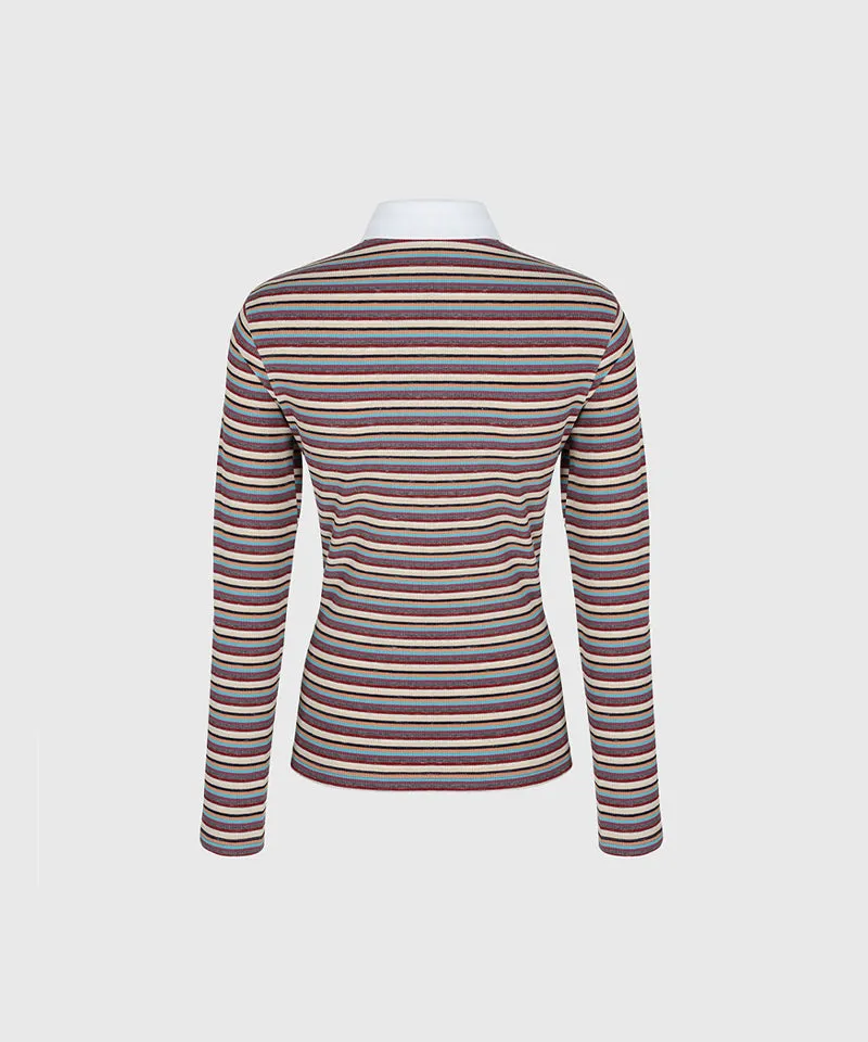 KANDINI Retro Striped Polo Tee - Ivory