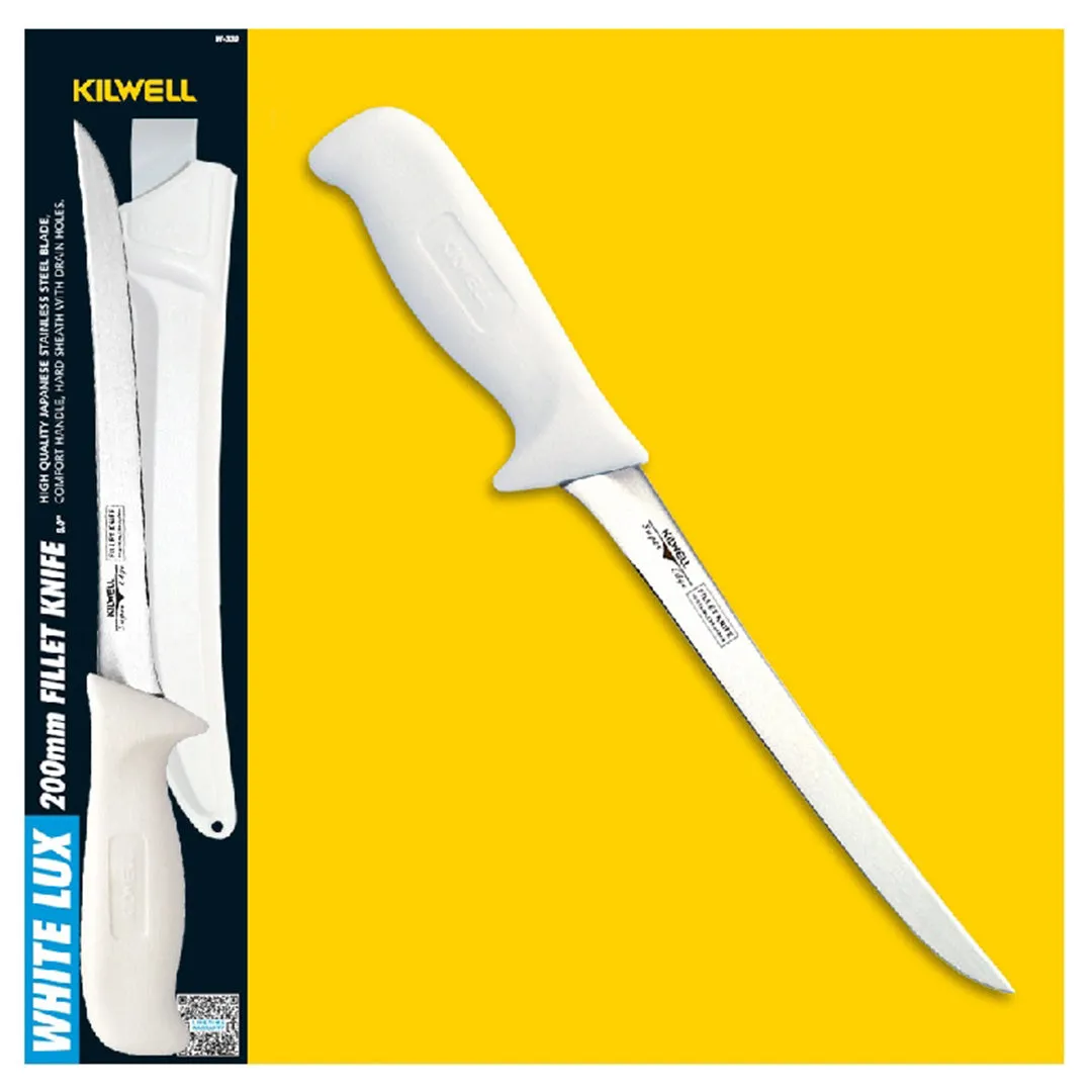 Kilwell Whitelux Filleting Knife and Sheath with 200mm Flexi Blade