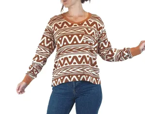 Kip & Co brown and white print long sleeve top size 8