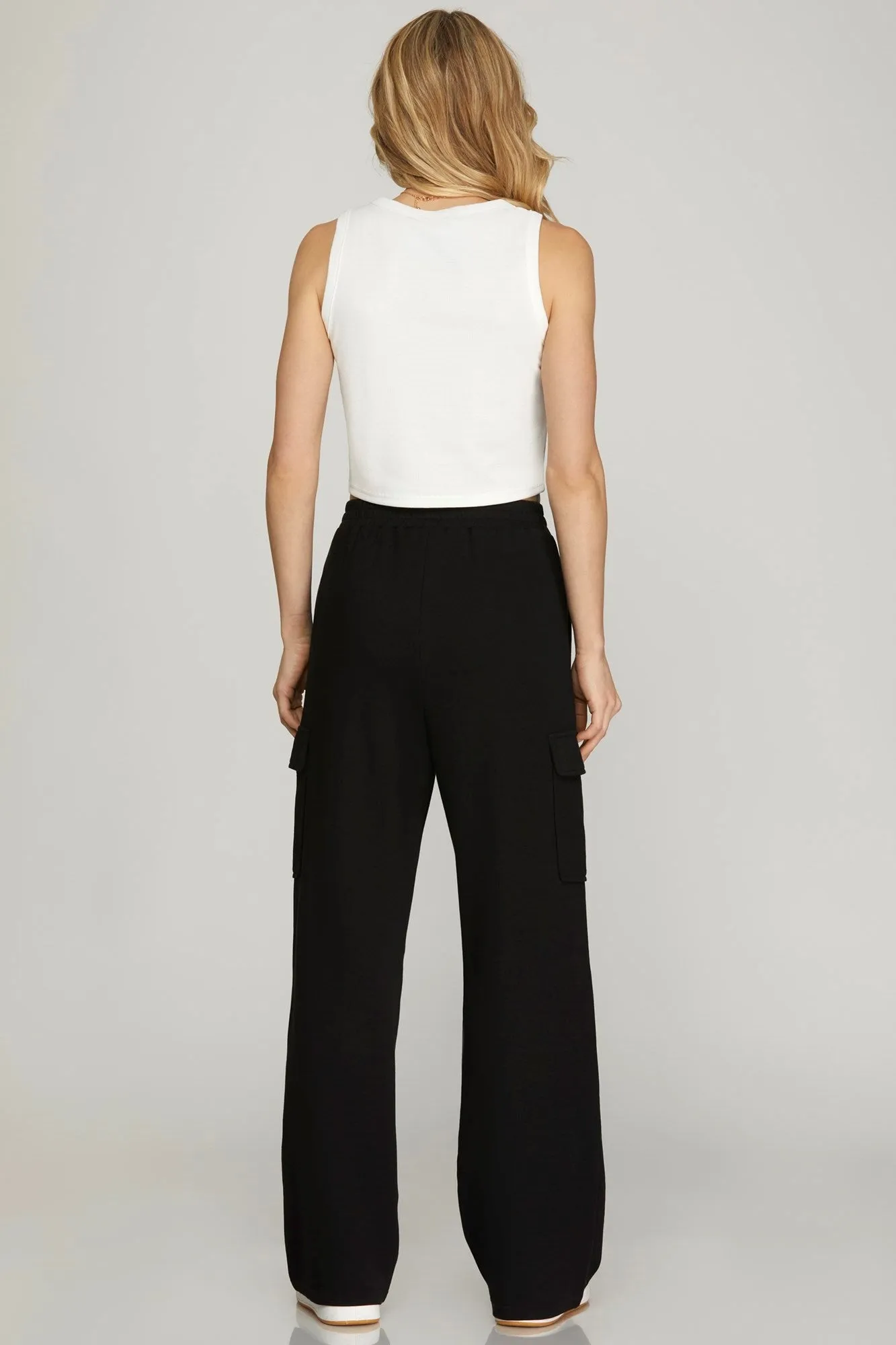 Knit Cargo Pants With Pockets And Waist Elastic
