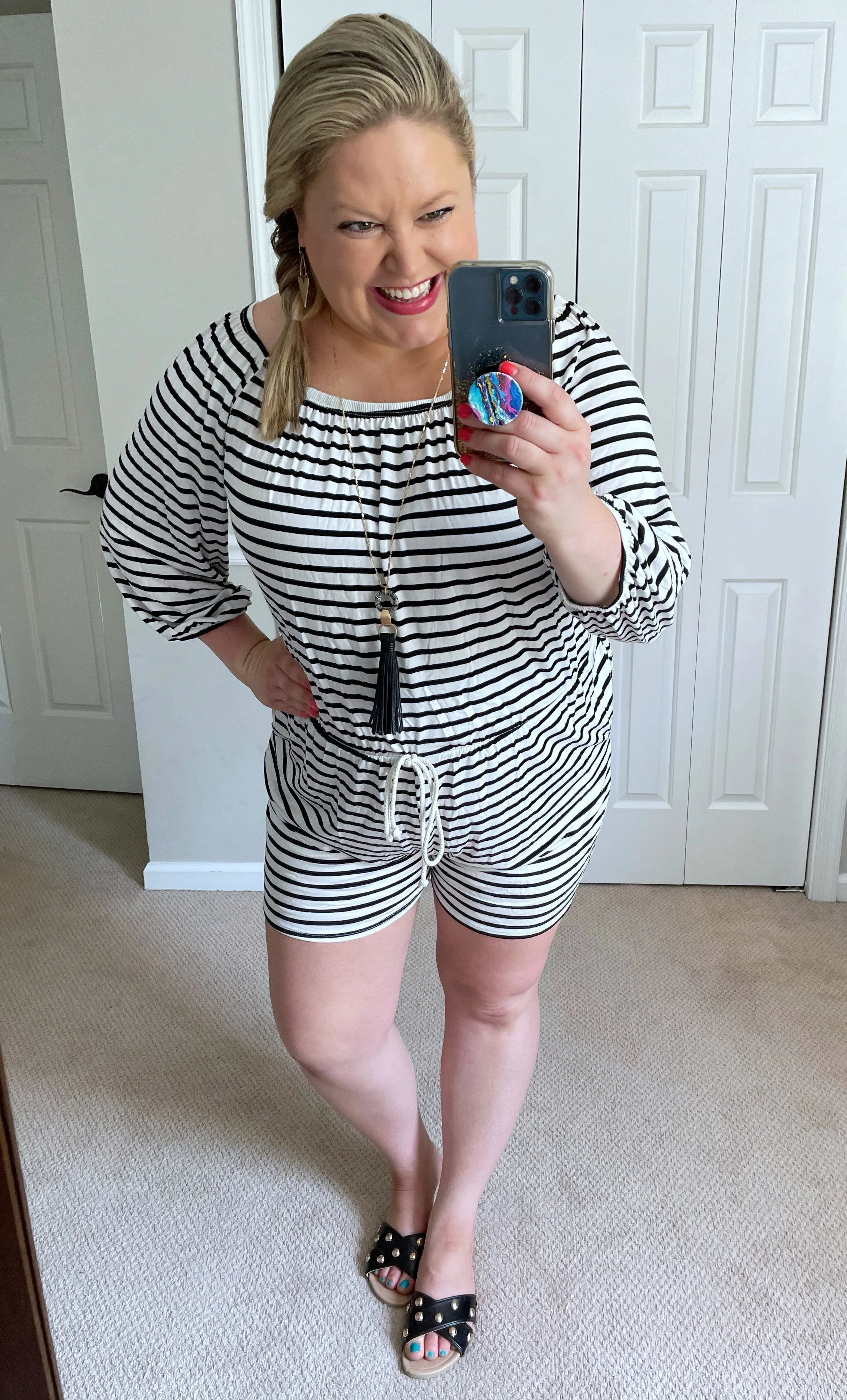 Laguna Beach Striped Off-the-Shoulder Romper -- 2 Colors!