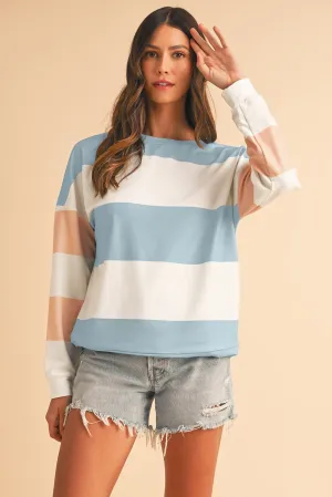 Layneigh Striped Color Block Drop Sleeve Top