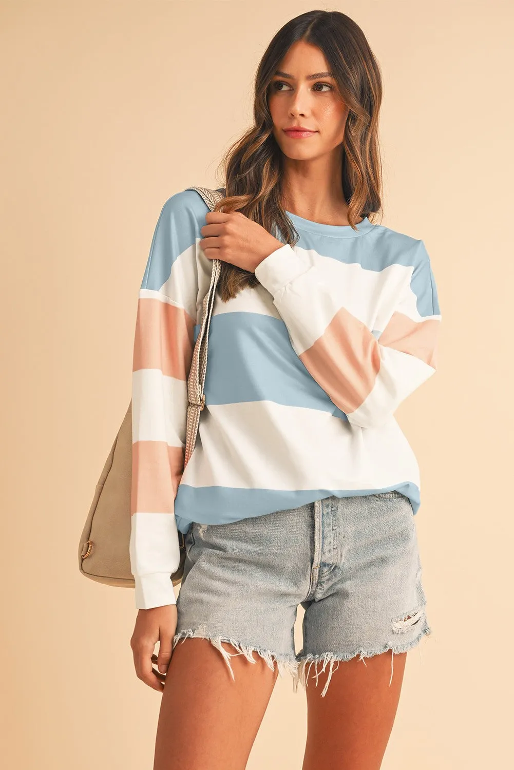 Layneigh Striped Color Block Drop Sleeve Top