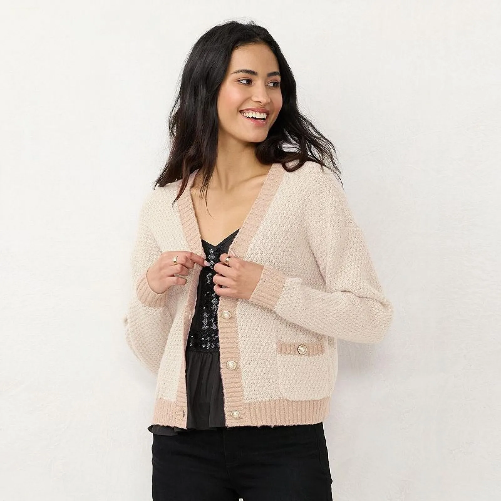 Lc Lauren Conrad Women's Metallic Cardigan Sweater WL23S032RS
