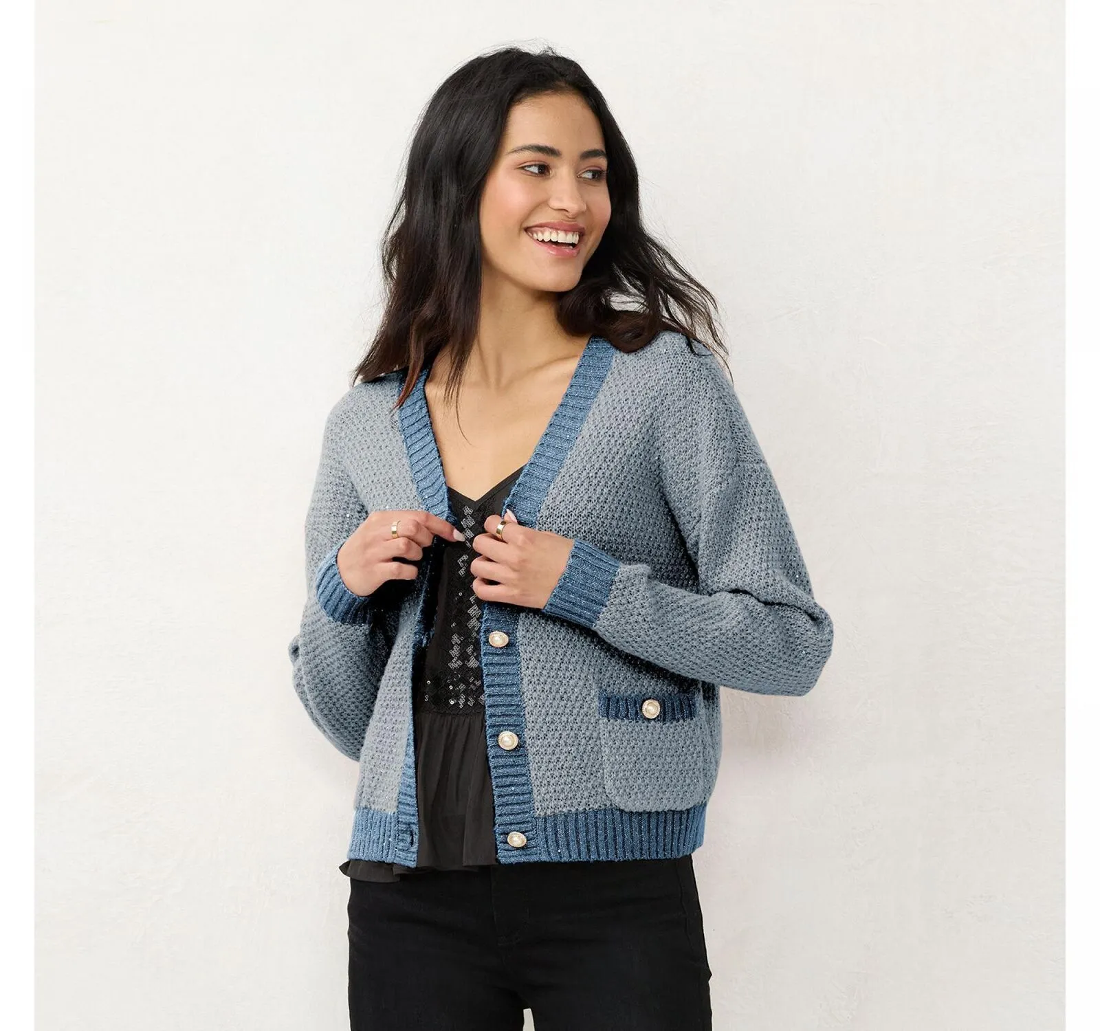 Lc Lauren Conrad Women's Metallic Cardigan Sweater WL23S032RS