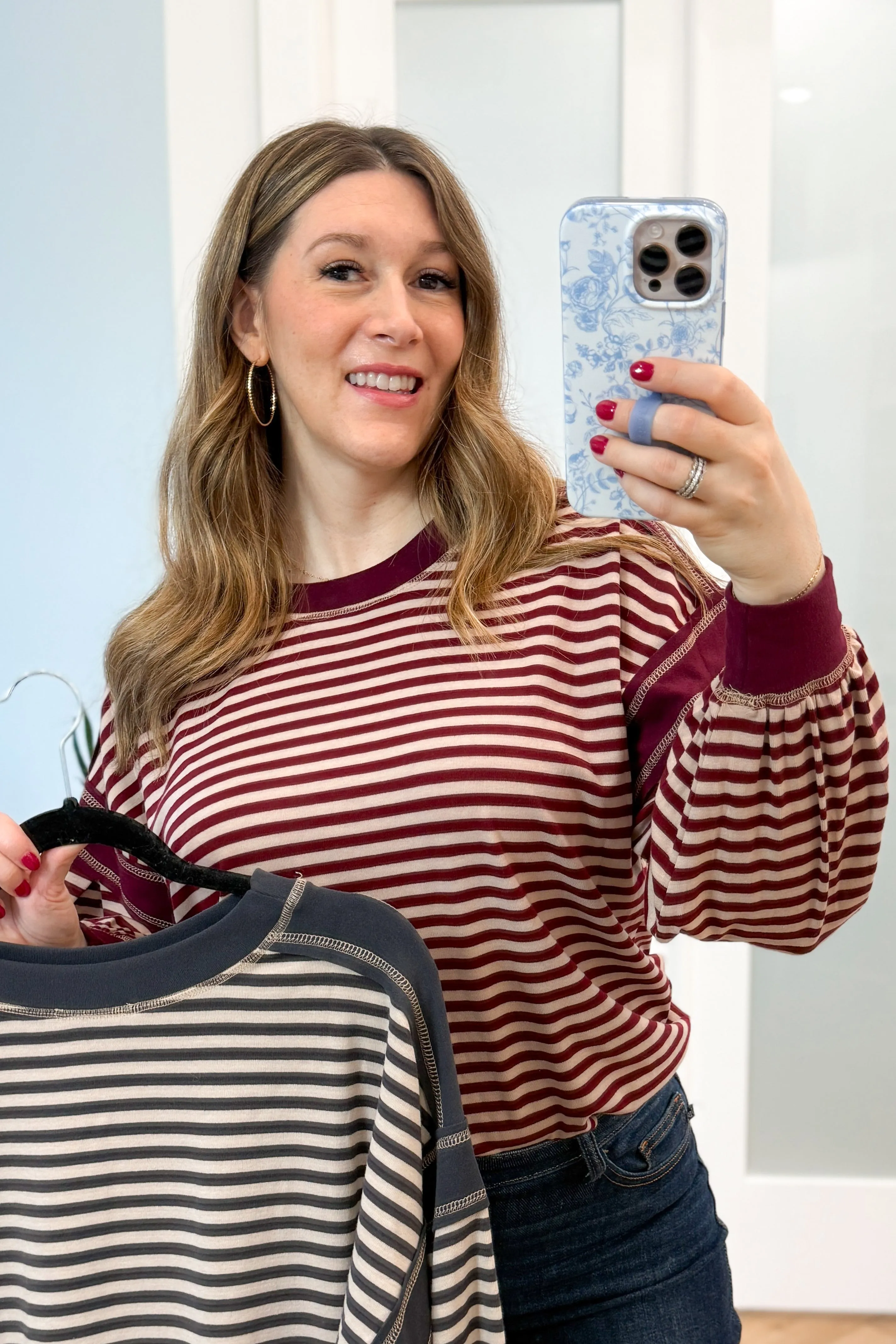 Leann Striped Balloon Sleeve Top