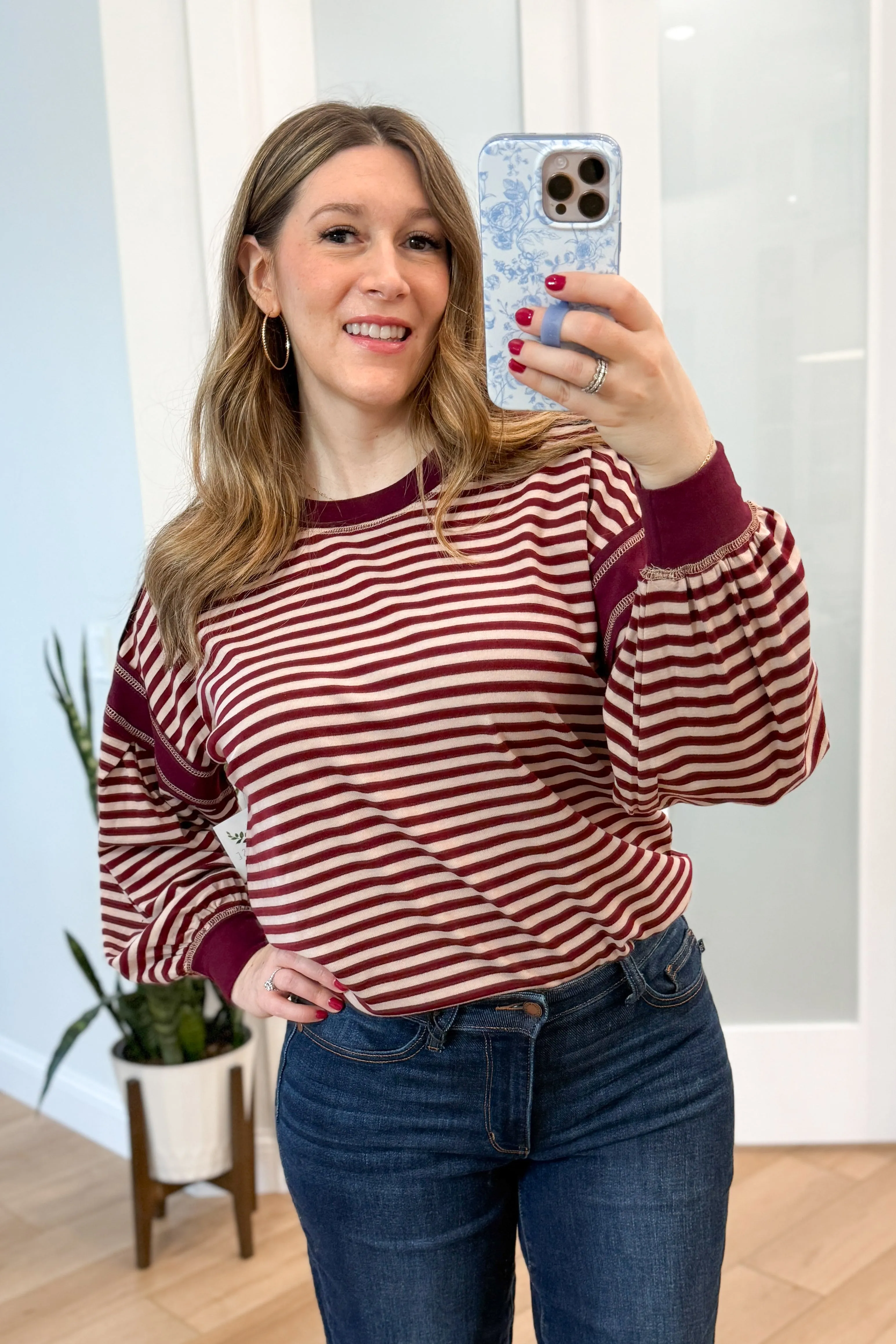 Leann Striped Balloon Sleeve Top