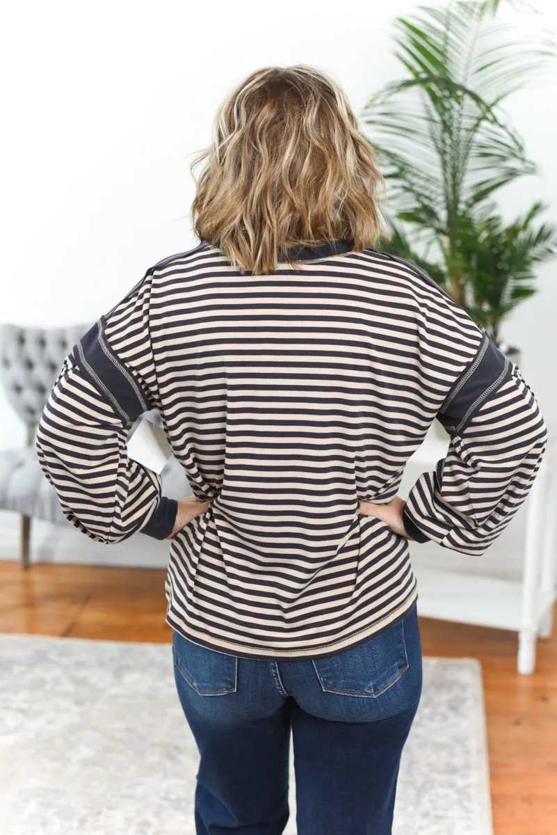 Leann Striped Balloon Sleeve Top