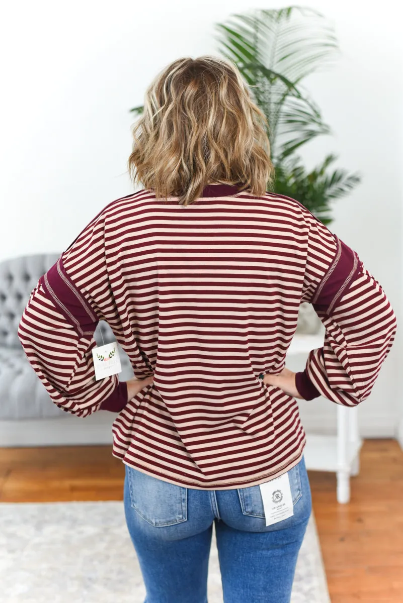 Leann Striped Balloon Sleeve Top