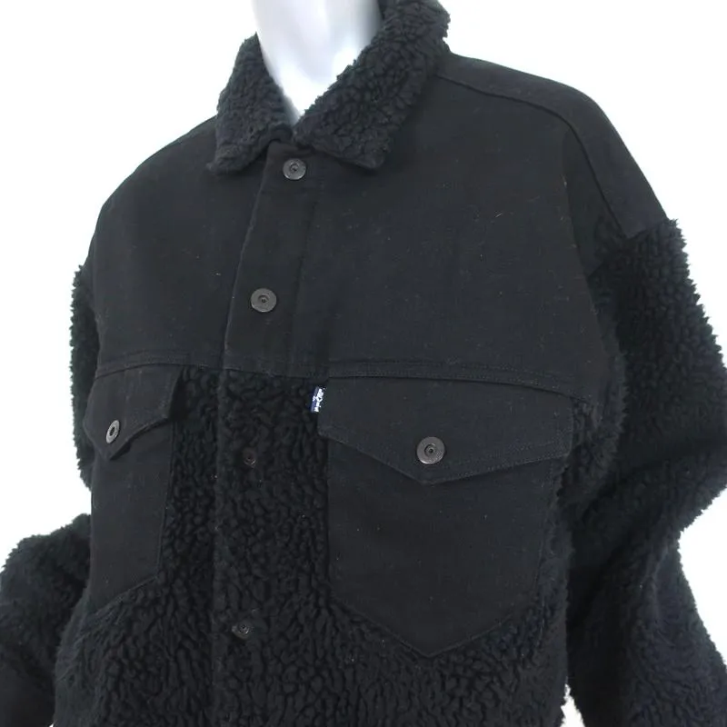 Levi's Reversible Sherpa Trucker Jacket Black Quilted Polyester Size Medium