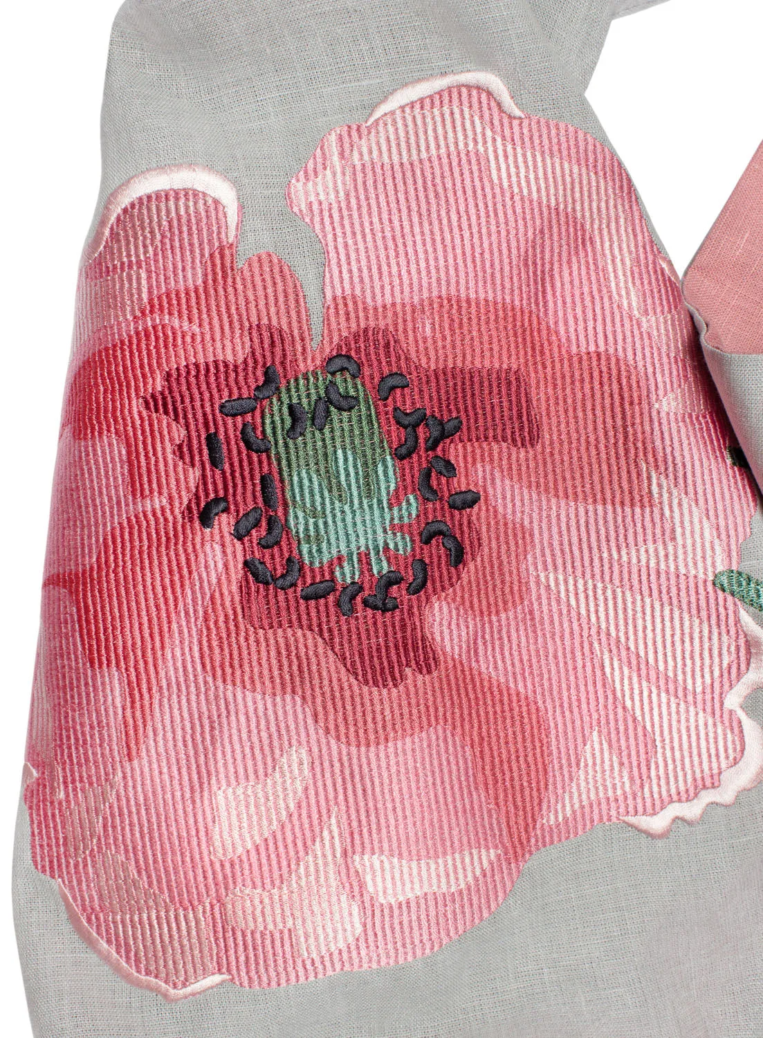 Light gray Kaftan with embroidered poppies