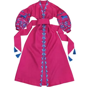 Linen Boho style dress with embroidery