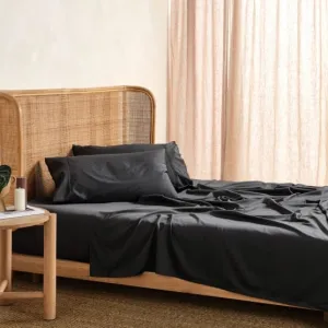Linen House Elka Bamboo 500 Thread Count Fitted Sheet Charcoal