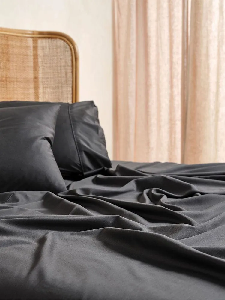 Linen House Elka Bamboo 500 Thread Count Fitted Sheet Charcoal