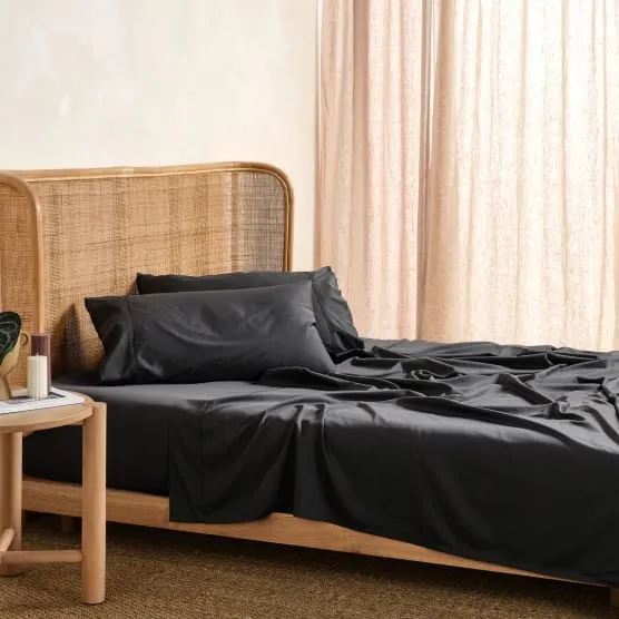 Linen House Elka Bamboo 500 Thread Count Fitted Sheet Charcoal