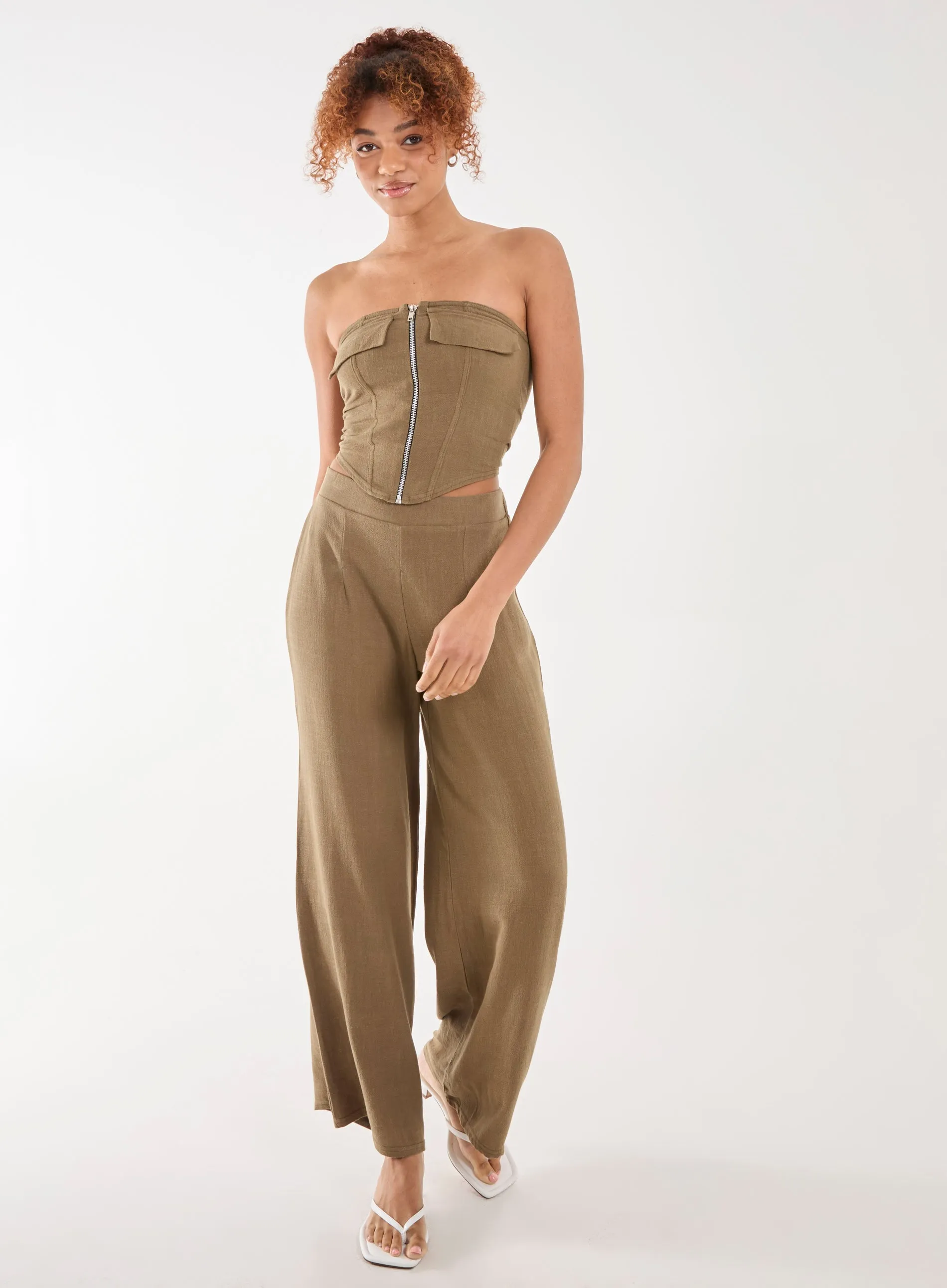 Linen Straight High Waist Trousers