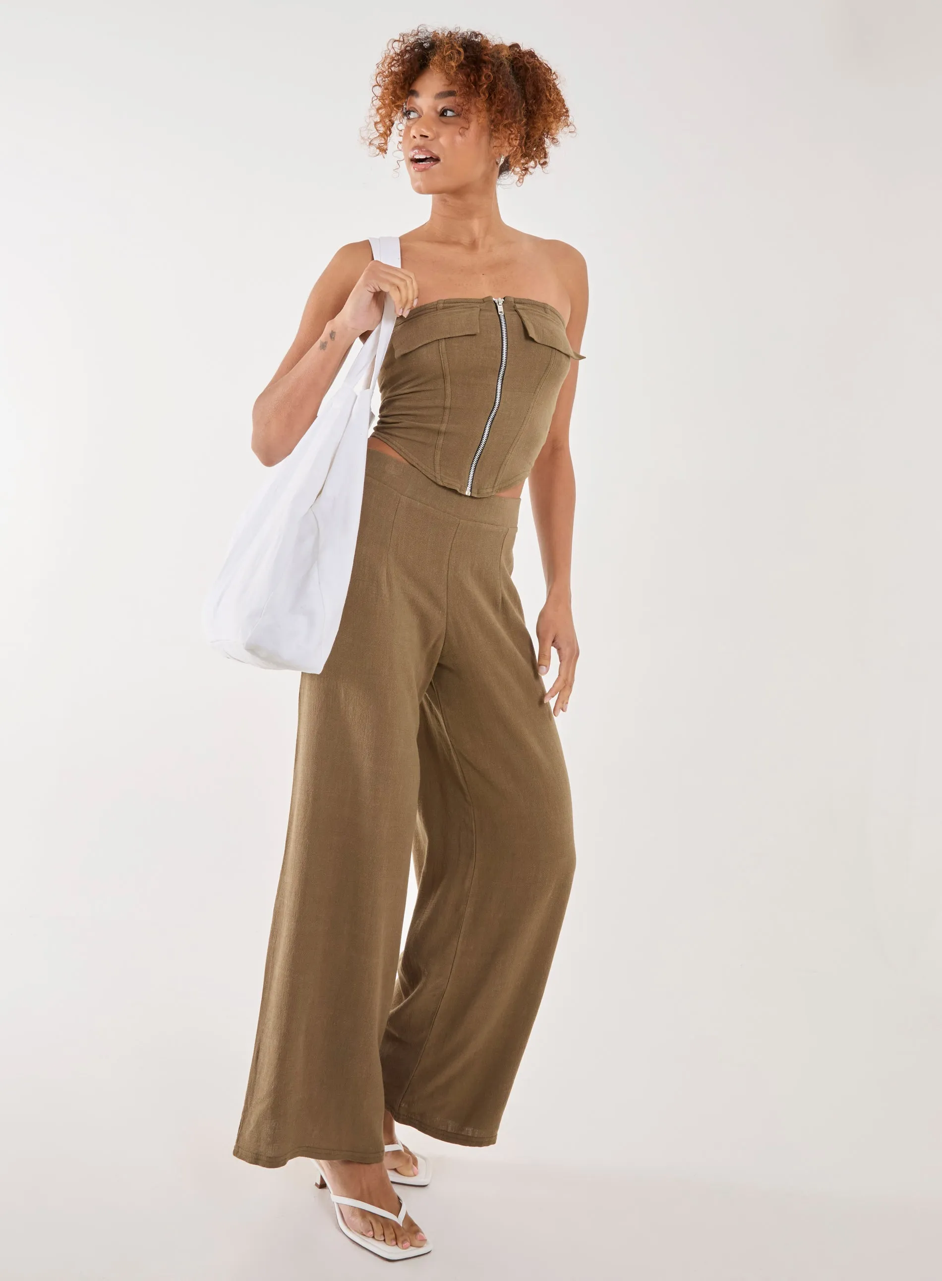 Linen Straight High Waist Trousers