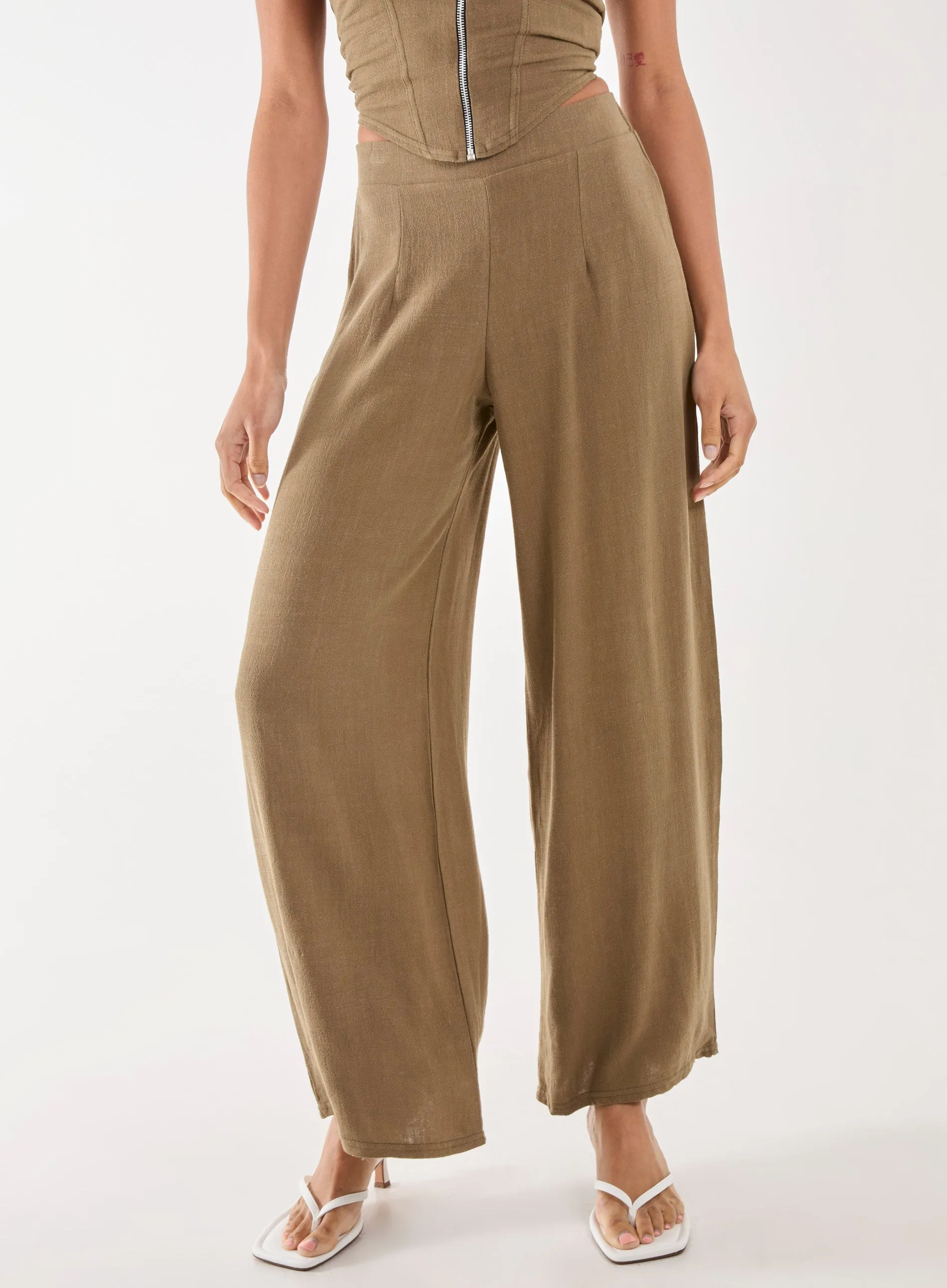 Linen Straight High Waist Trousers