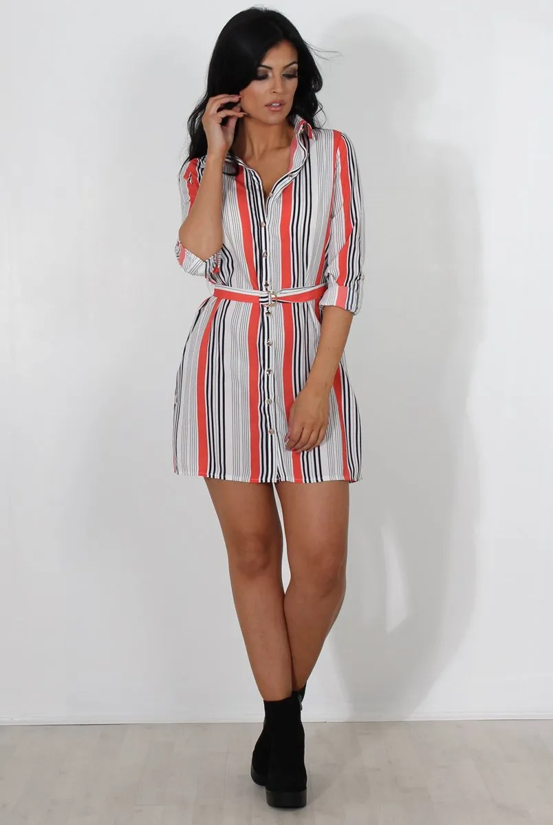 Linn Orange D Ring Belted Shirt Dress