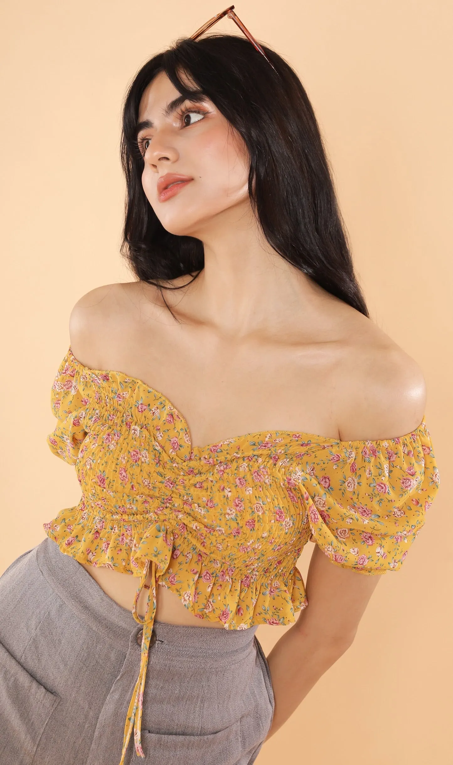 LIV Drawstring Crop Top (Yellow)