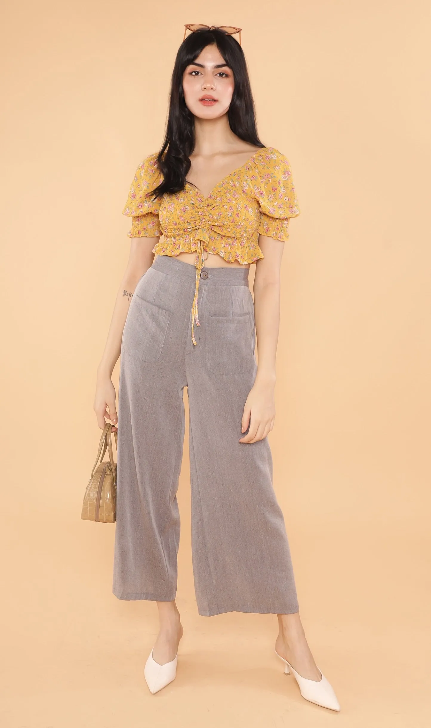 LIV Drawstring Crop Top (Yellow)