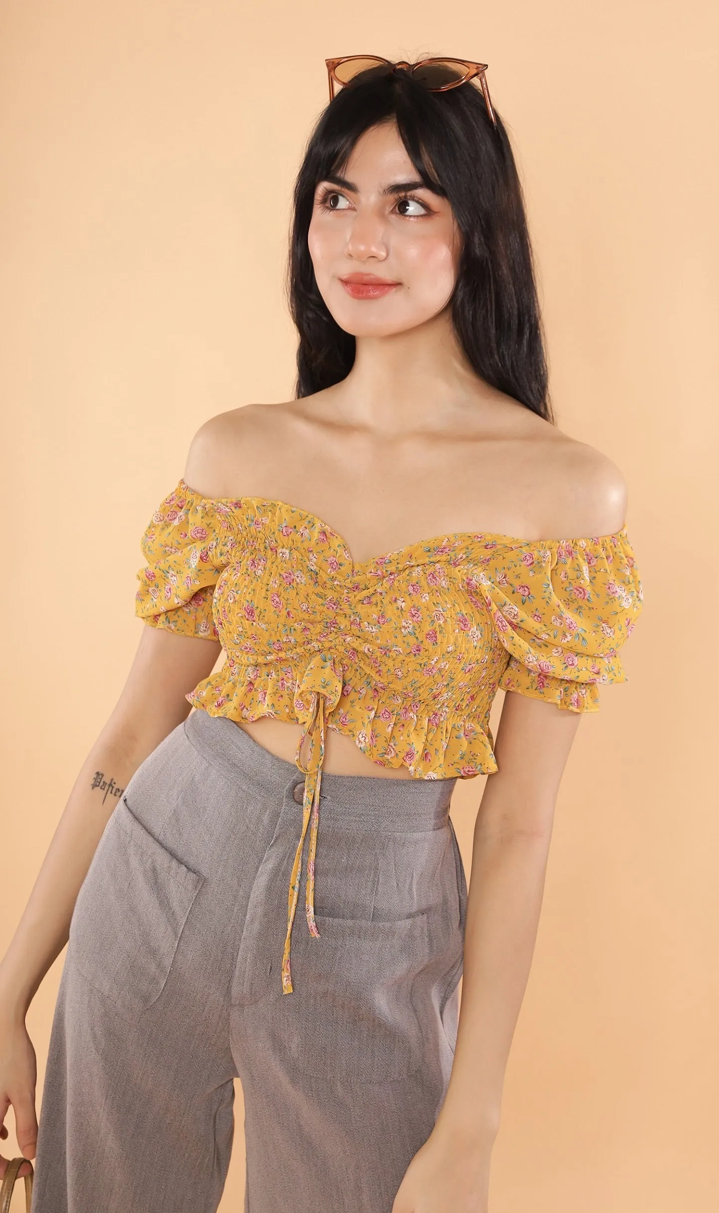 LIV Drawstring Crop Top (Yellow)