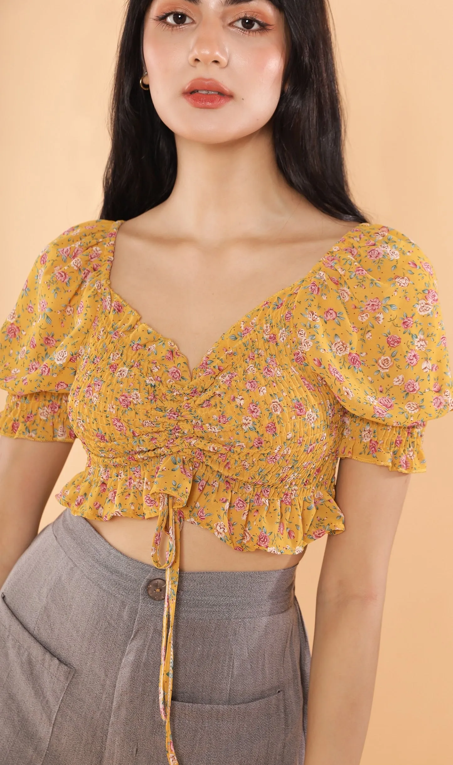 LIV Drawstring Crop Top (Yellow)