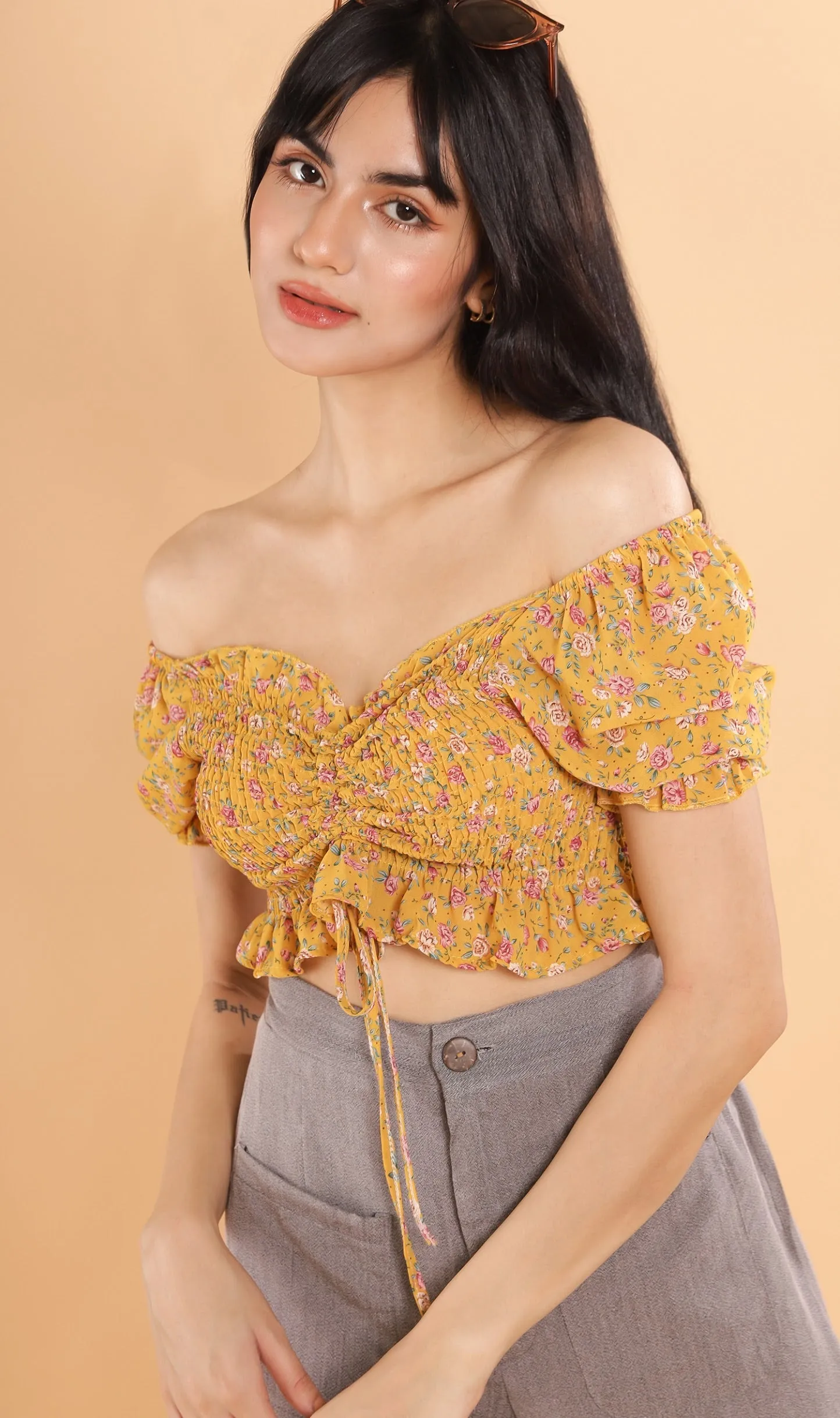 LIV Drawstring Crop Top (Yellow)
