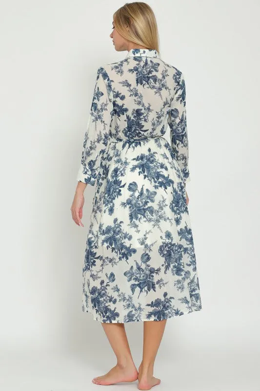 Long Sleeve Belted Button Down Midi Dress