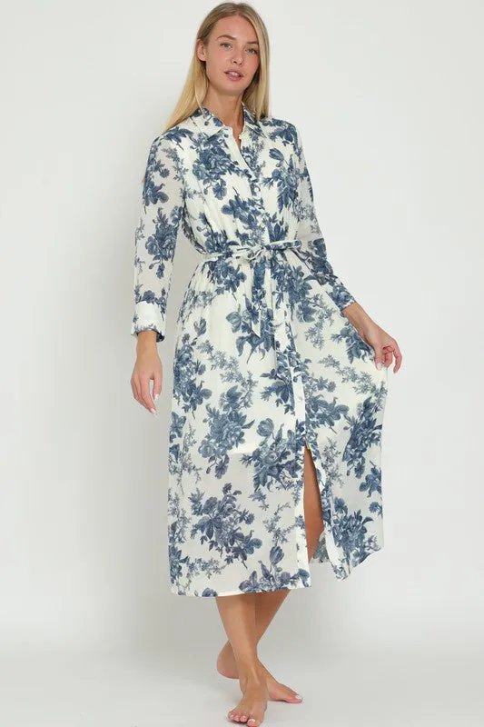 Long Sleeve Belted Button Down Midi Dress