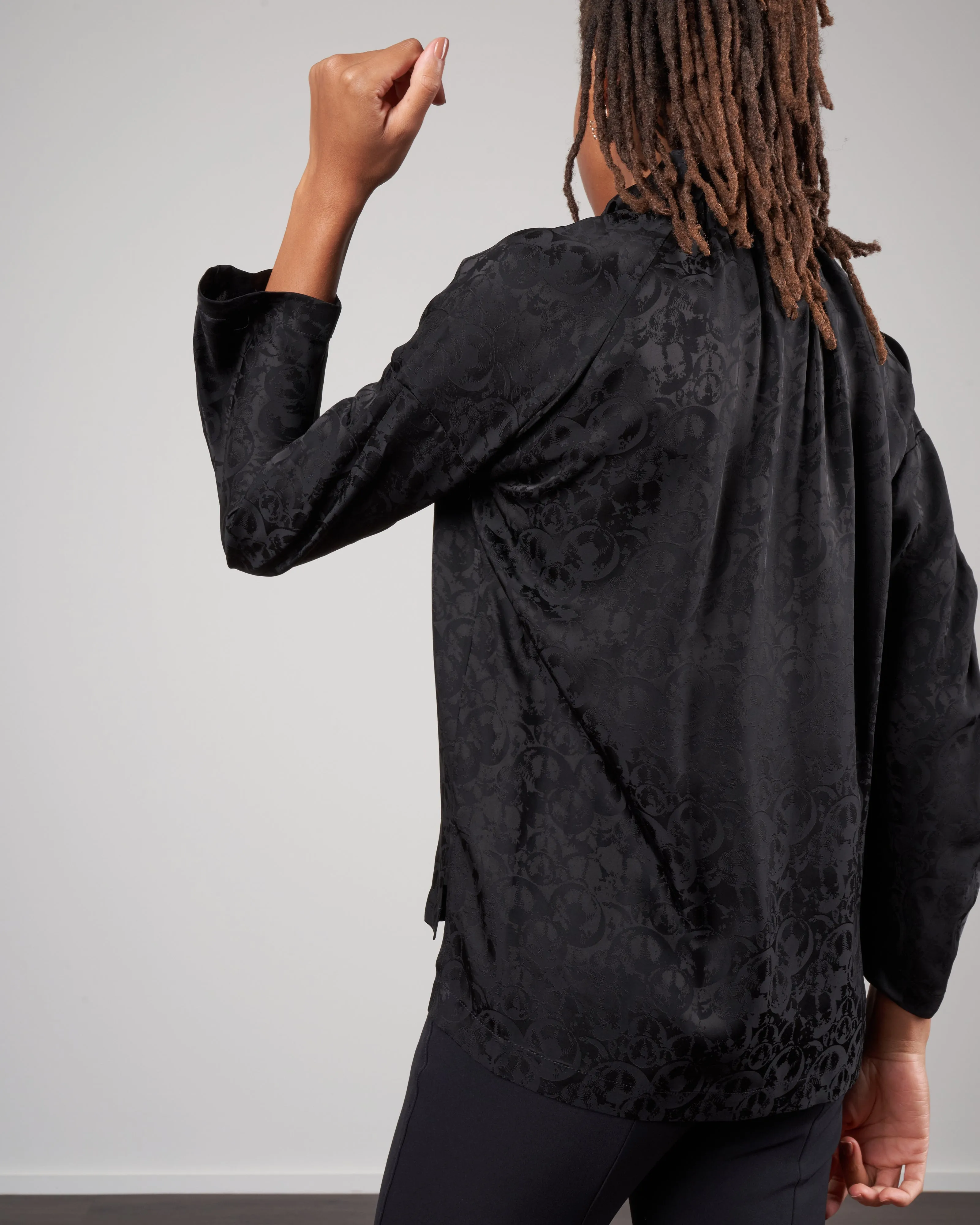 long sleeve ram gaban top - black jacquard