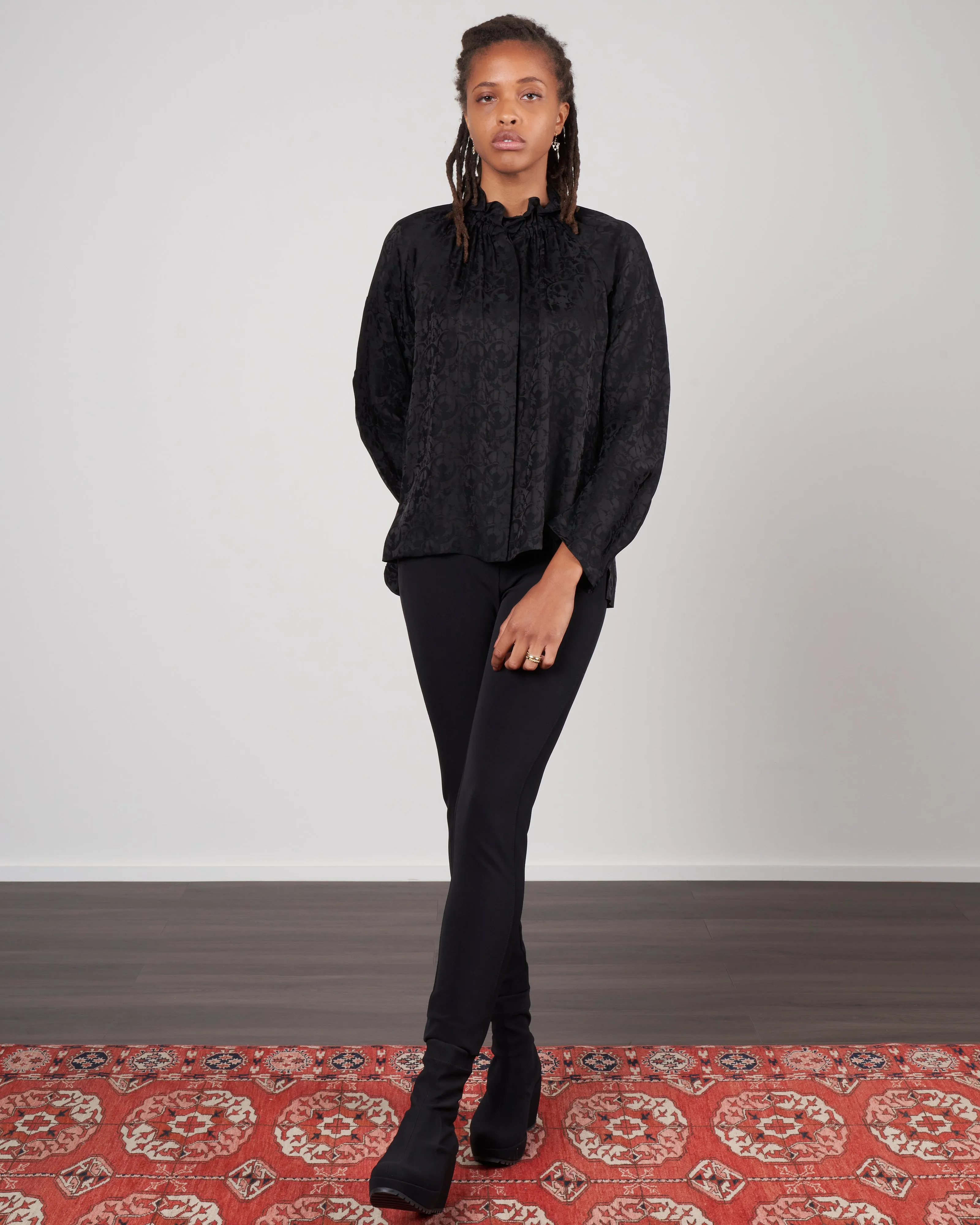 long sleeve ram gaban top - black jacquard