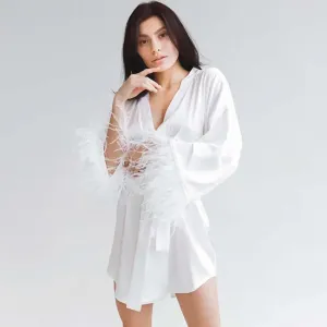 Long Sleeved Thin Feathered Lounge Robe