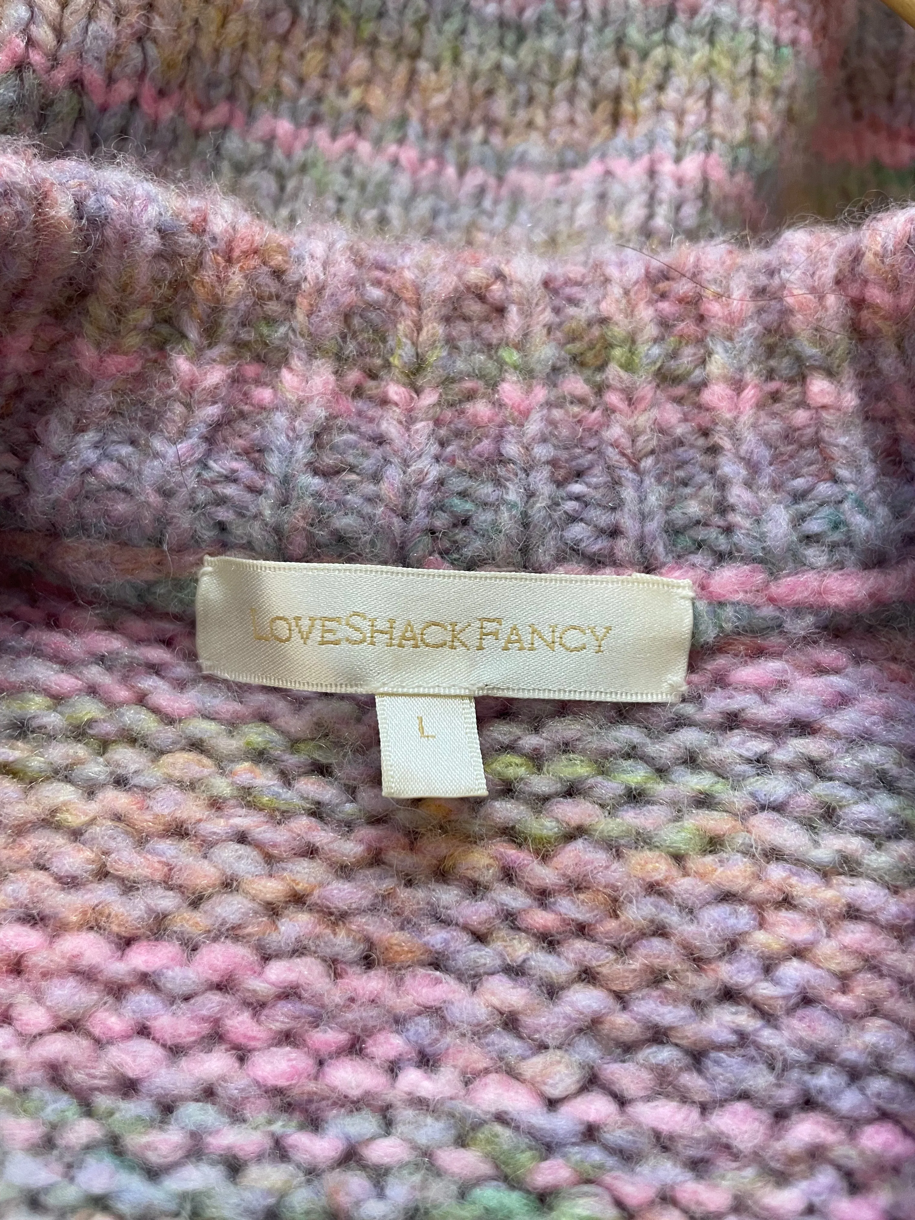 Love Shack Fancy Pink Knit Striped Cardigan