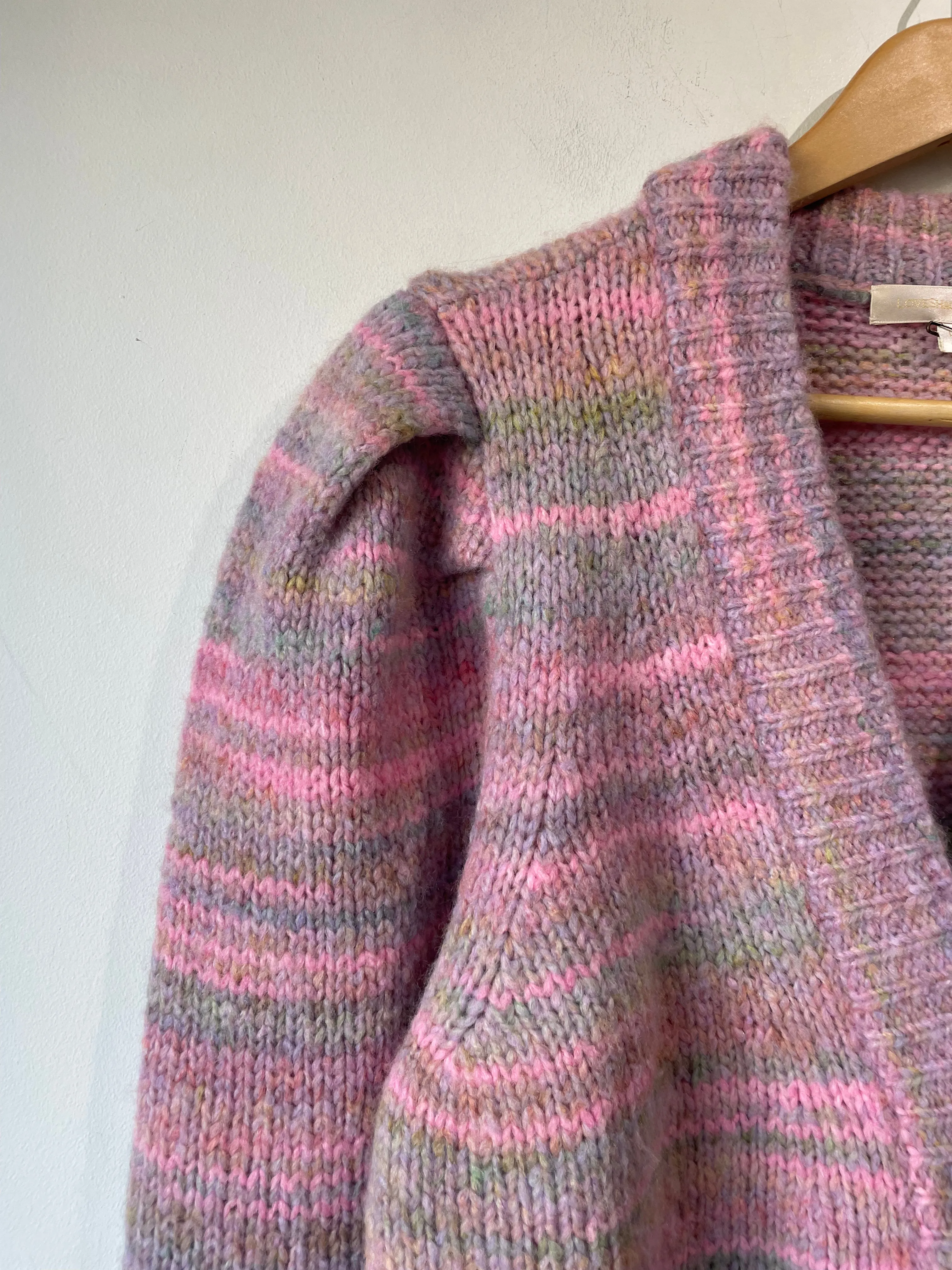 Love Shack Fancy Pink Knit Striped Cardigan