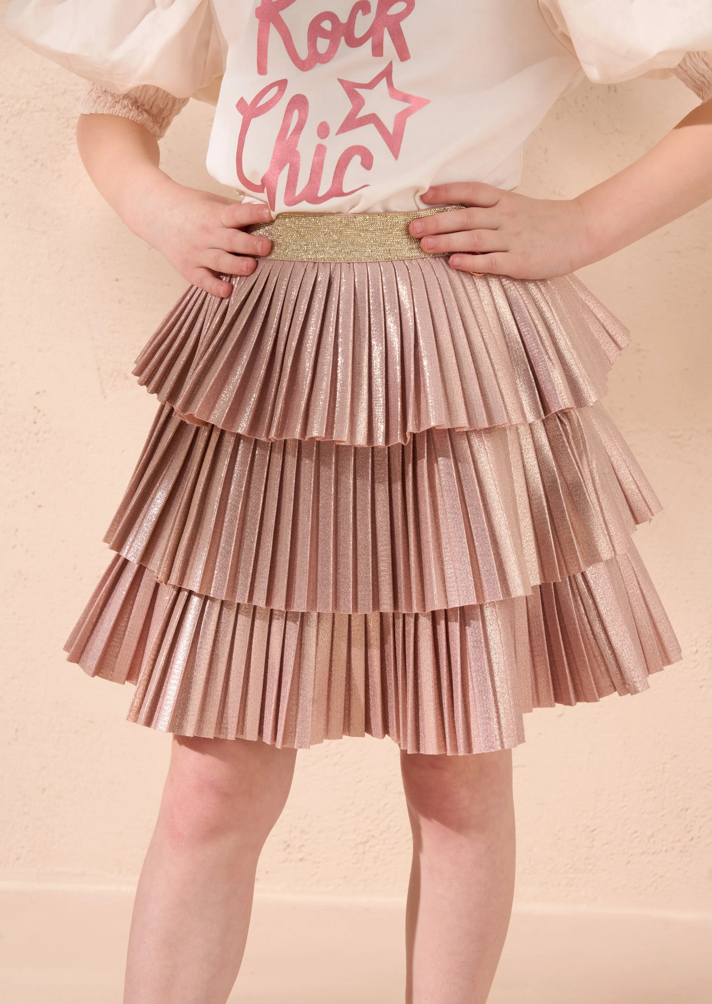Lucile Copper Metallic Pleated Skirt