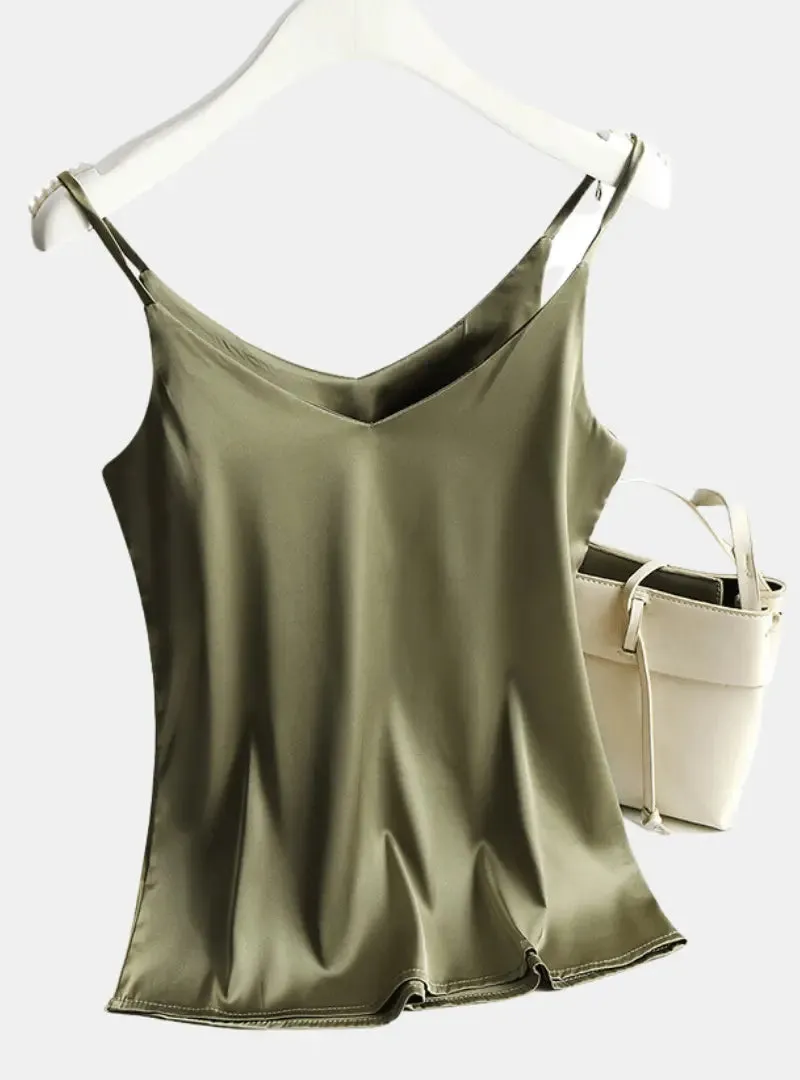 Luxurious Satin Spagetti Strap Tank Top: Blusa de Cetim Regata