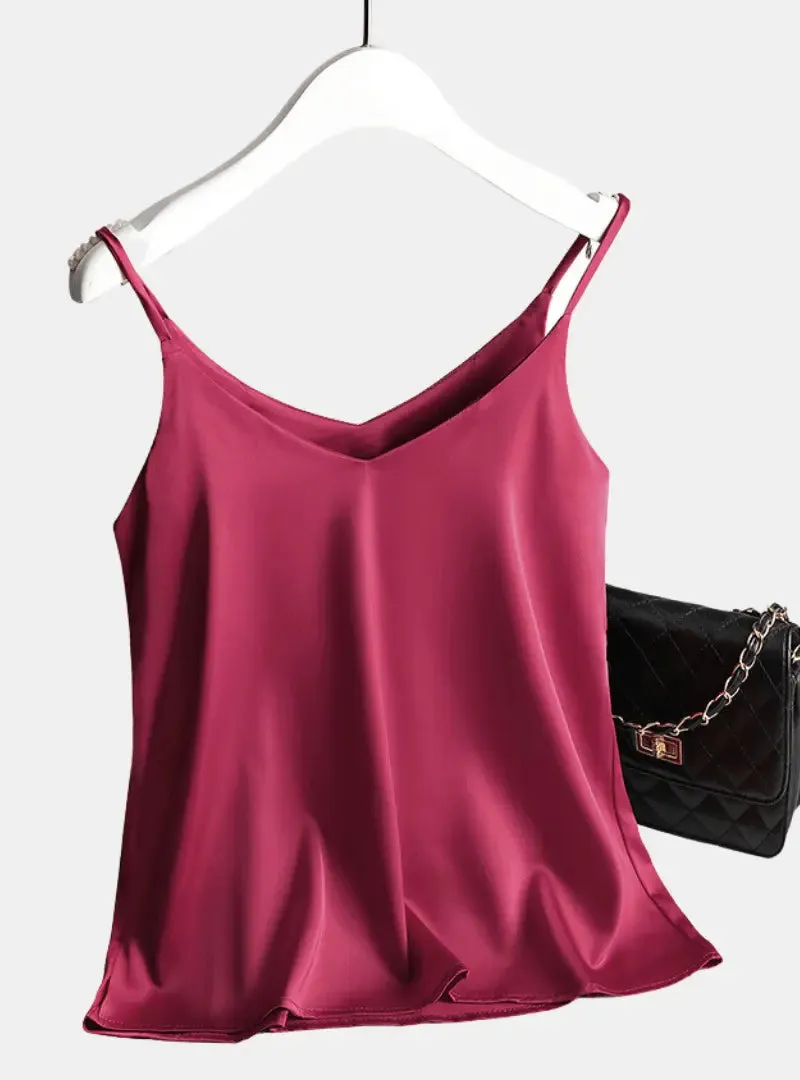 Luxurious Satin Spagetti Strap Tank Top: Blusa de Cetim Regata