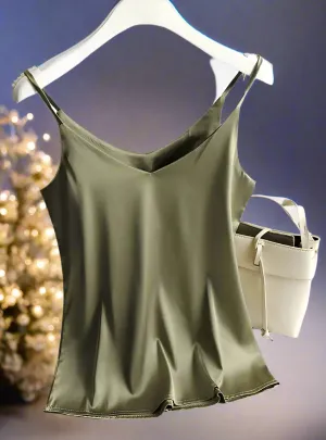 Luxurious Satin Spagetti Strap Tank Top: Blusa de Cetim Regata
