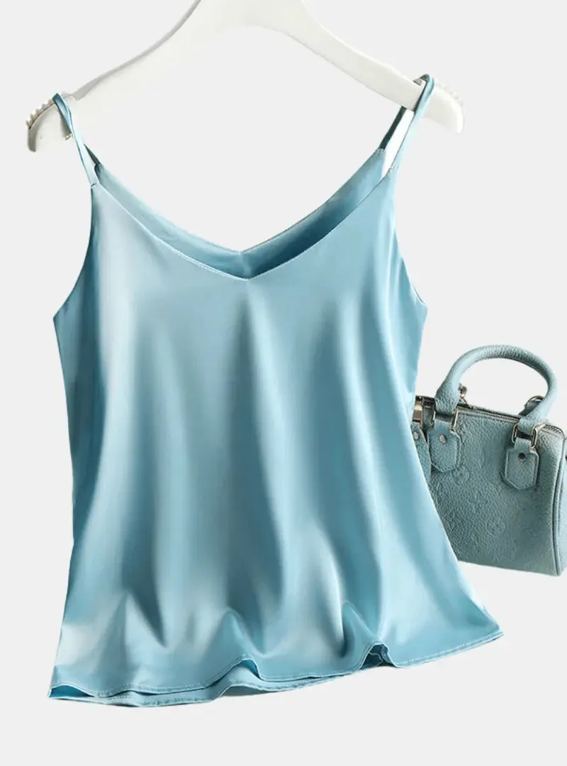 Luxurious Satin Spagetti Strap Tank Top: Blusa de Cetim Regata