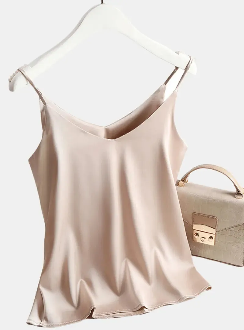 Luxurious Satin Spagetti Strap Tank Top: Blusa de Cetim Regata