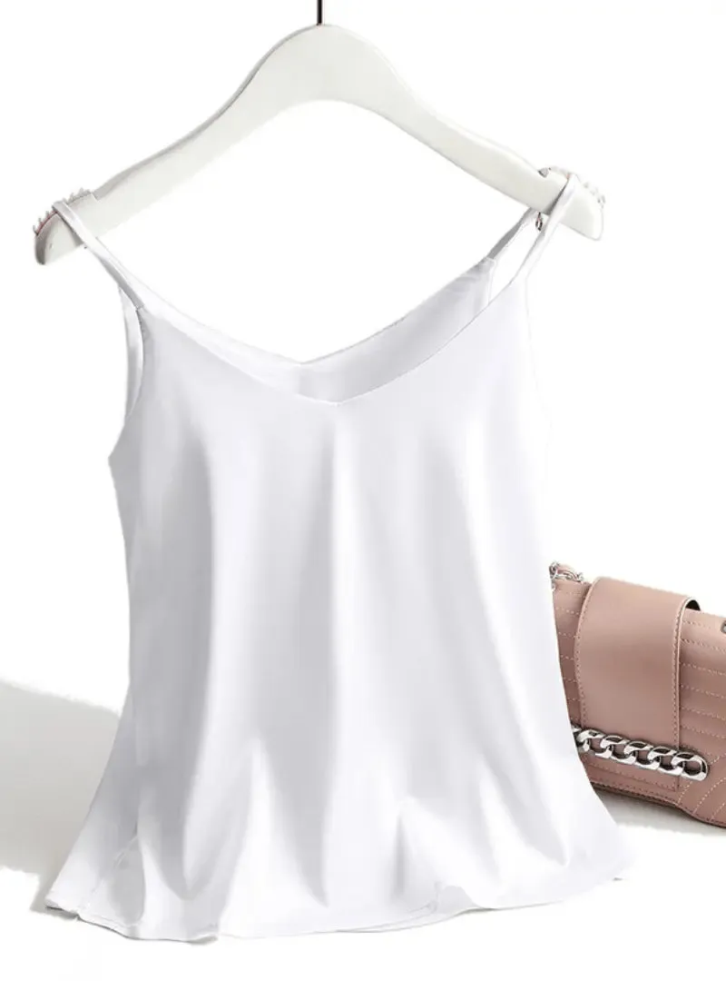 Luxurious Satin Spagetti Strap Tank Top: Blusa de Cetim Regata