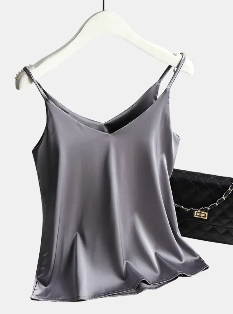 Luxurious Satin Spagetti Strap Tank Top: Blusa de Cetim Regata