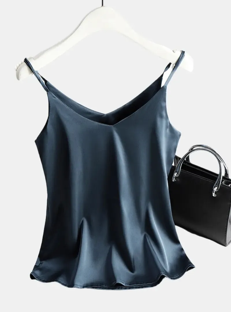 Luxurious Satin Spagetti Strap Tank Top: Blusa de Cetim Regata