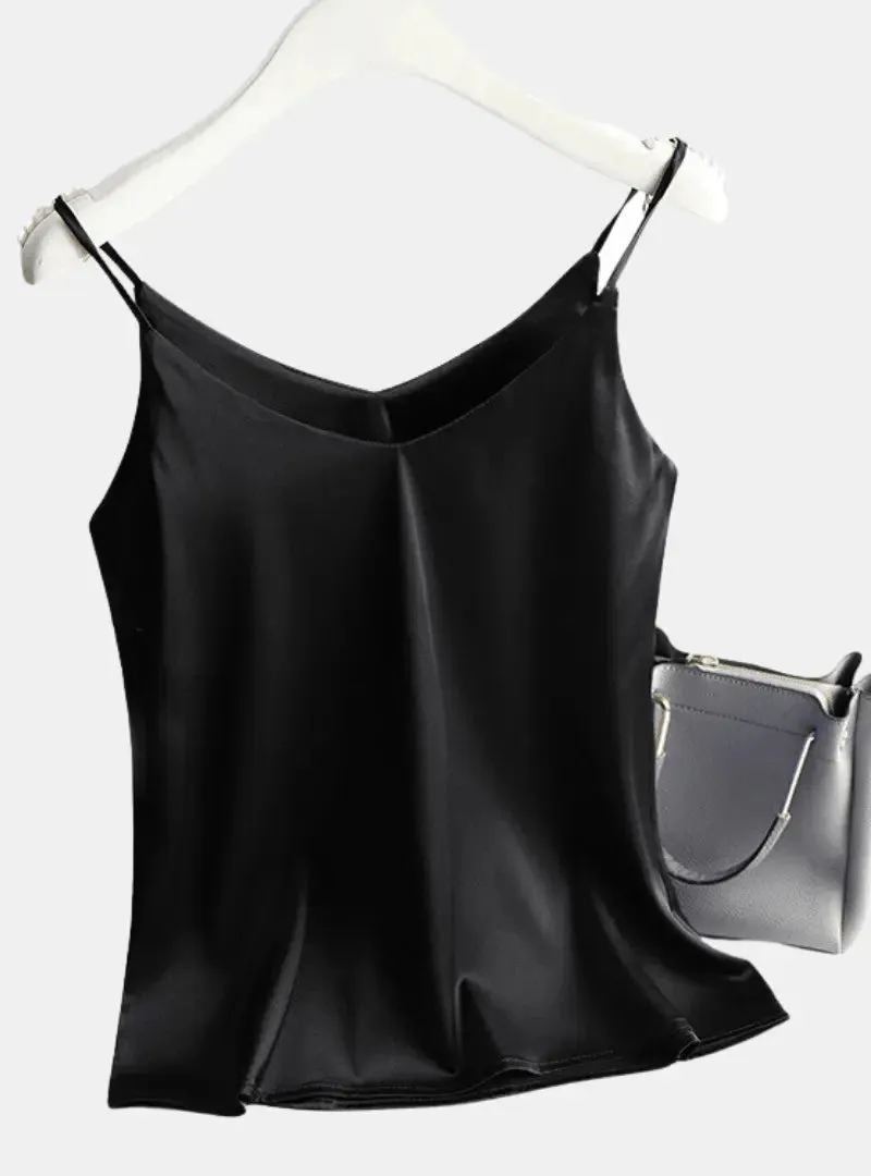 Luxurious Satin Spagetti Strap Tank Top: Blusa de Cetim Regata