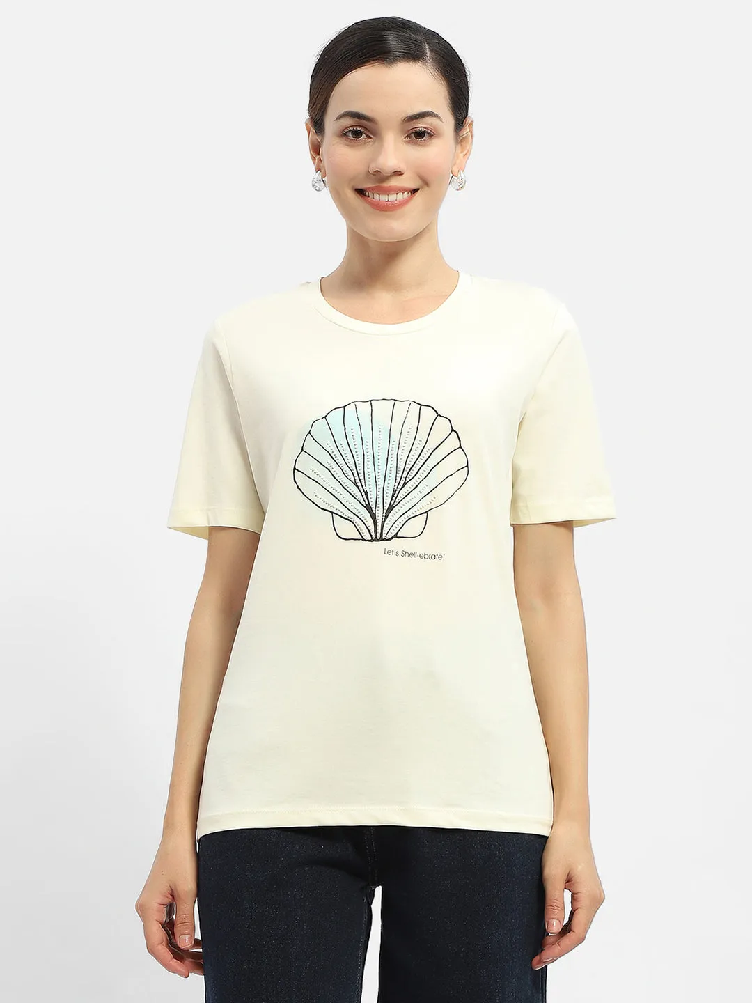 Madame Graphic Print Beige Regular T-Shirt