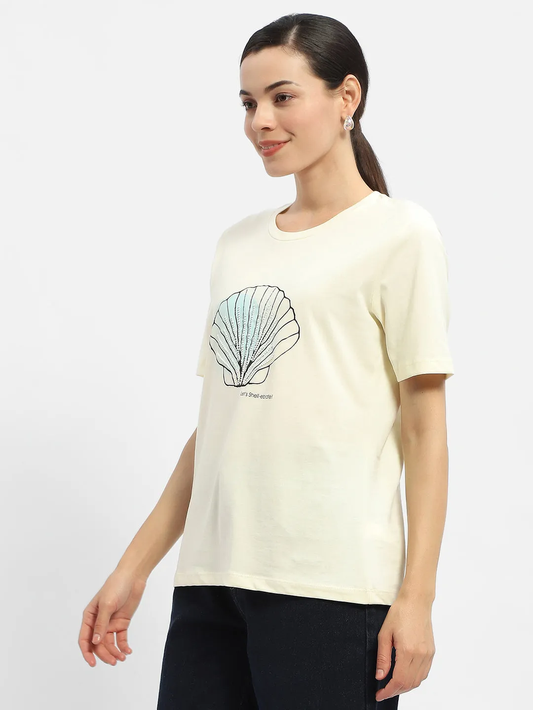 Madame Graphic Print Beige Regular T-Shirt